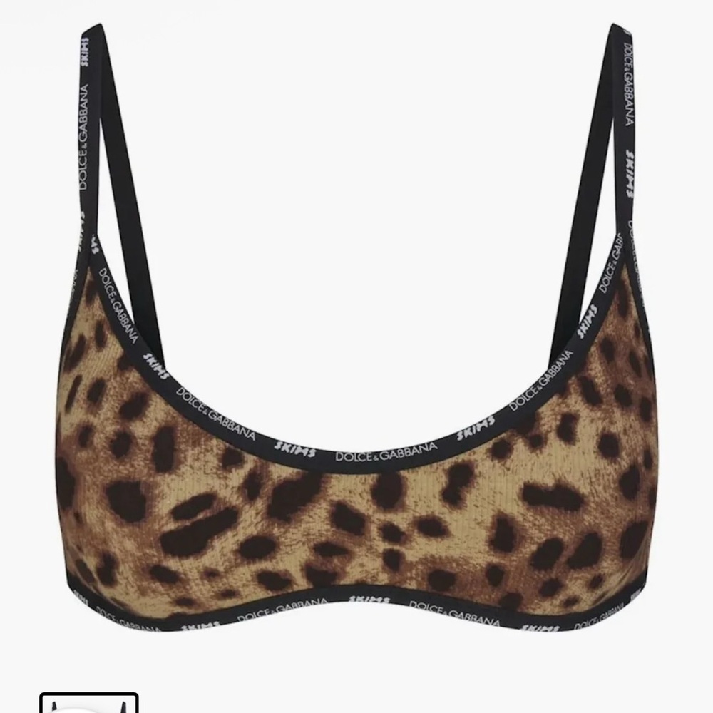 SKIMS x Dolce and Gabbana Leopard Cotton Ribbed Rib Scoop Neck Bralette Bra